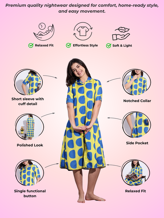 Bubble Blast Printed A-Line Short Nighty for Teens