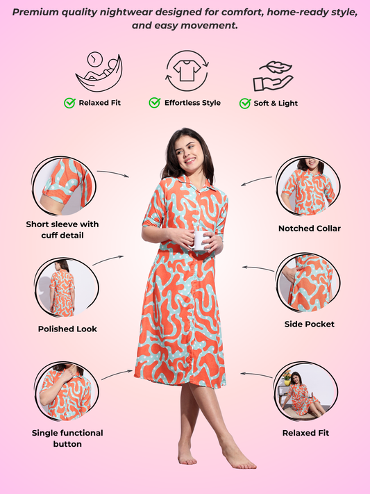 Zest Glow Chill Pop Edit – Printed A-Line Short Nighty for Girls