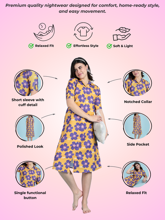 Flower Funk PolyBlend A-Line Sleep Dress