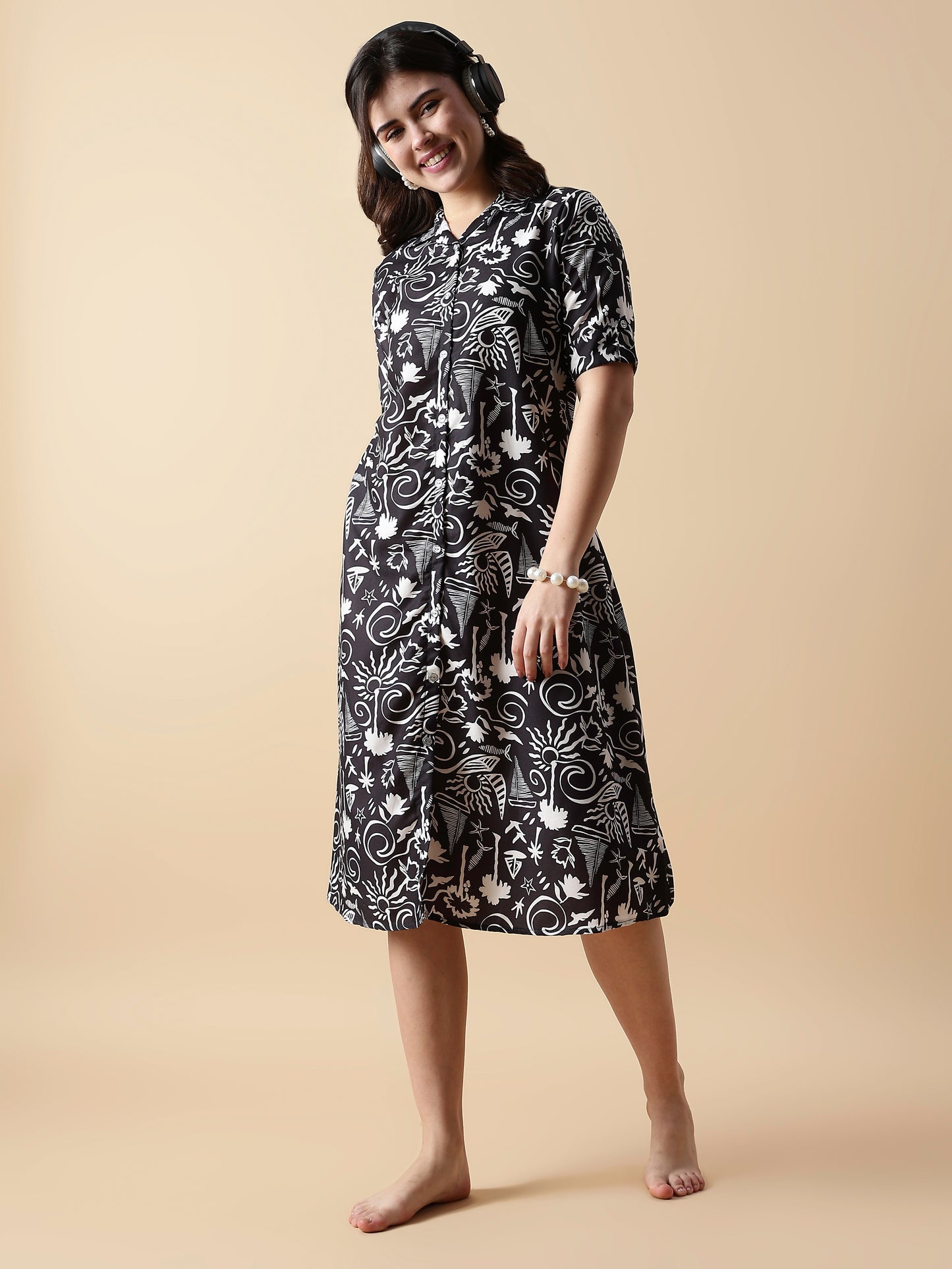 Twilight Florals Button-Down A-Line Nighty for Teens