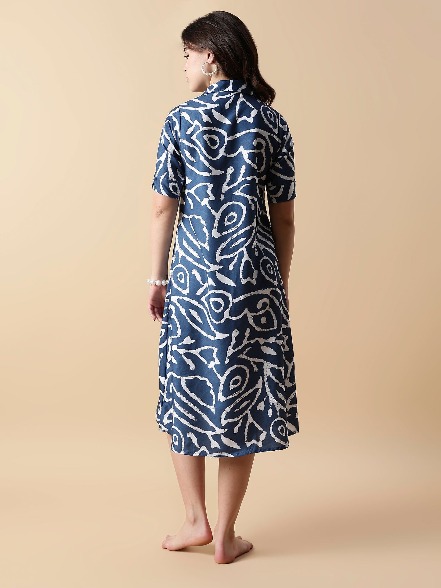 Indigo Doodles Aesthetic Rayon Nighty for Teen Girls