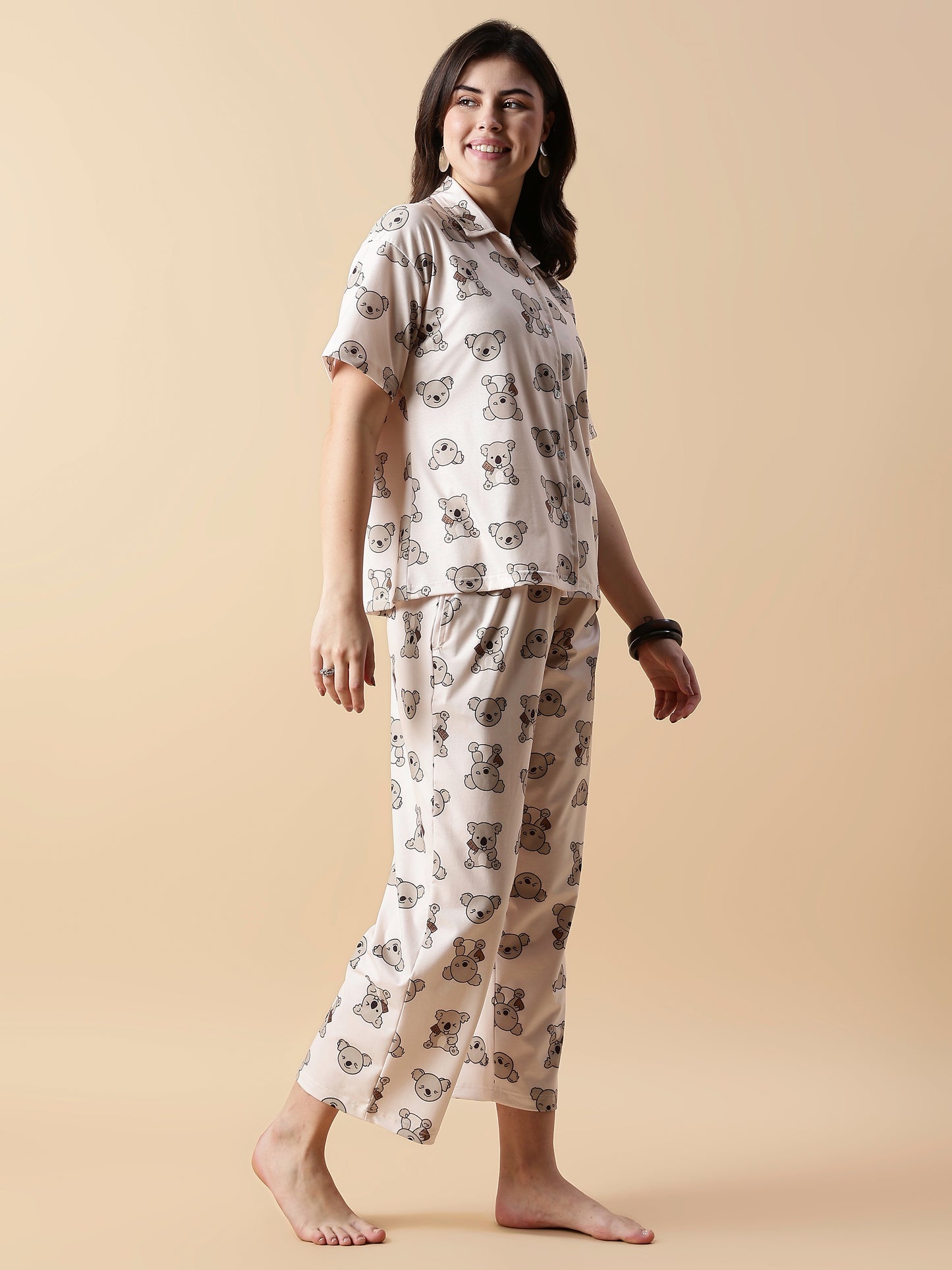 Creamy Teddy Soft Lycra Cute Loungewear Set