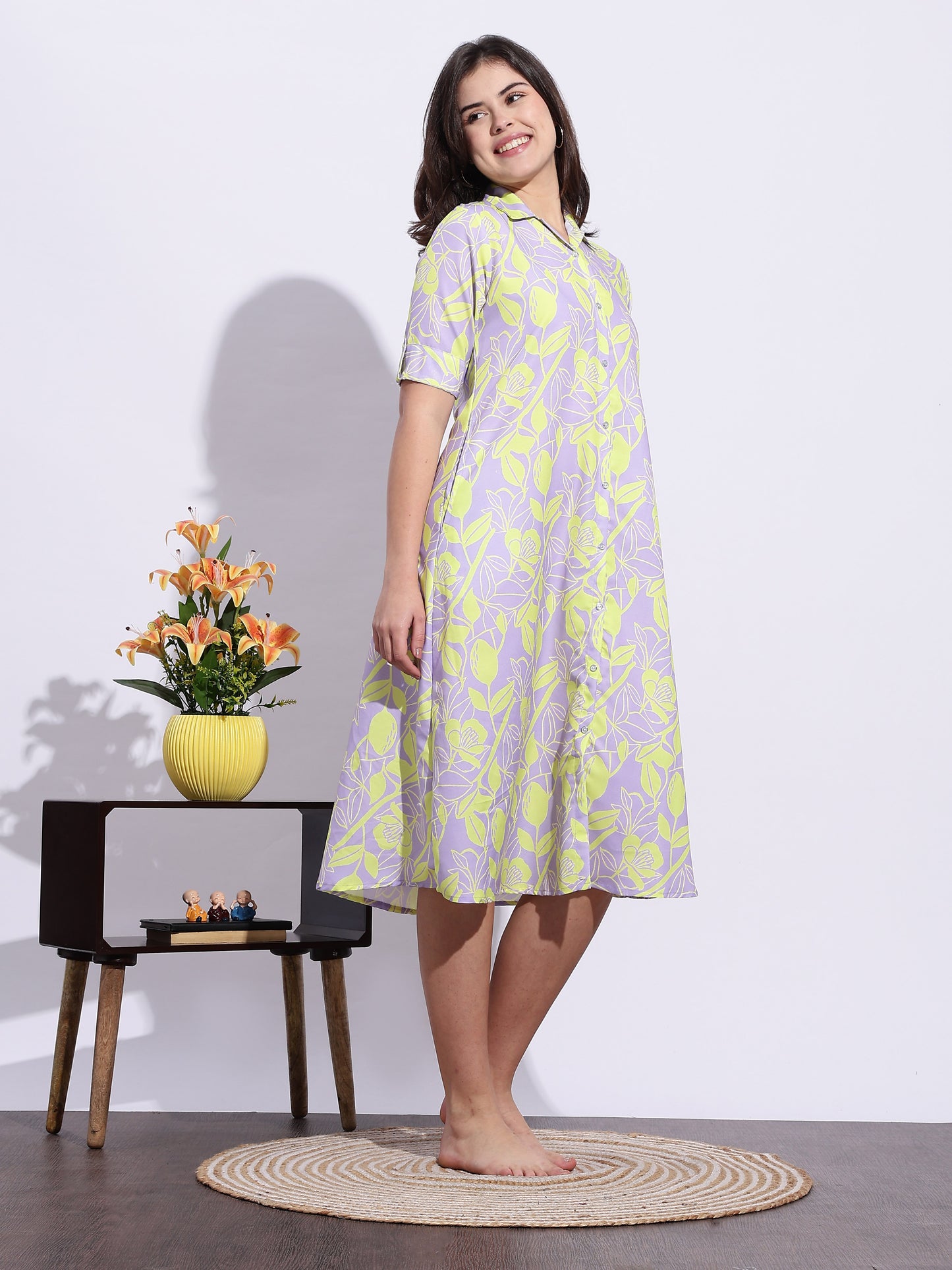 Candy Crush Printed A-Line Short Nighty for Teens Soft Flowy Fabric