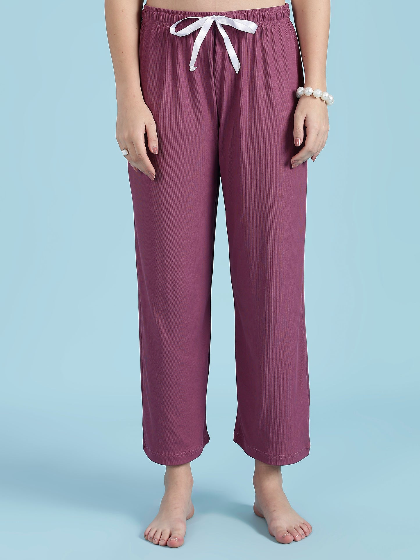 Plum Glow Rib-Soft Loungewear Set | Cotton Blend Stretch Co-ord