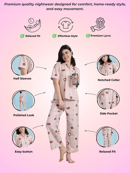 Warm Latte Hedgehog Print Soft-Lounge Set