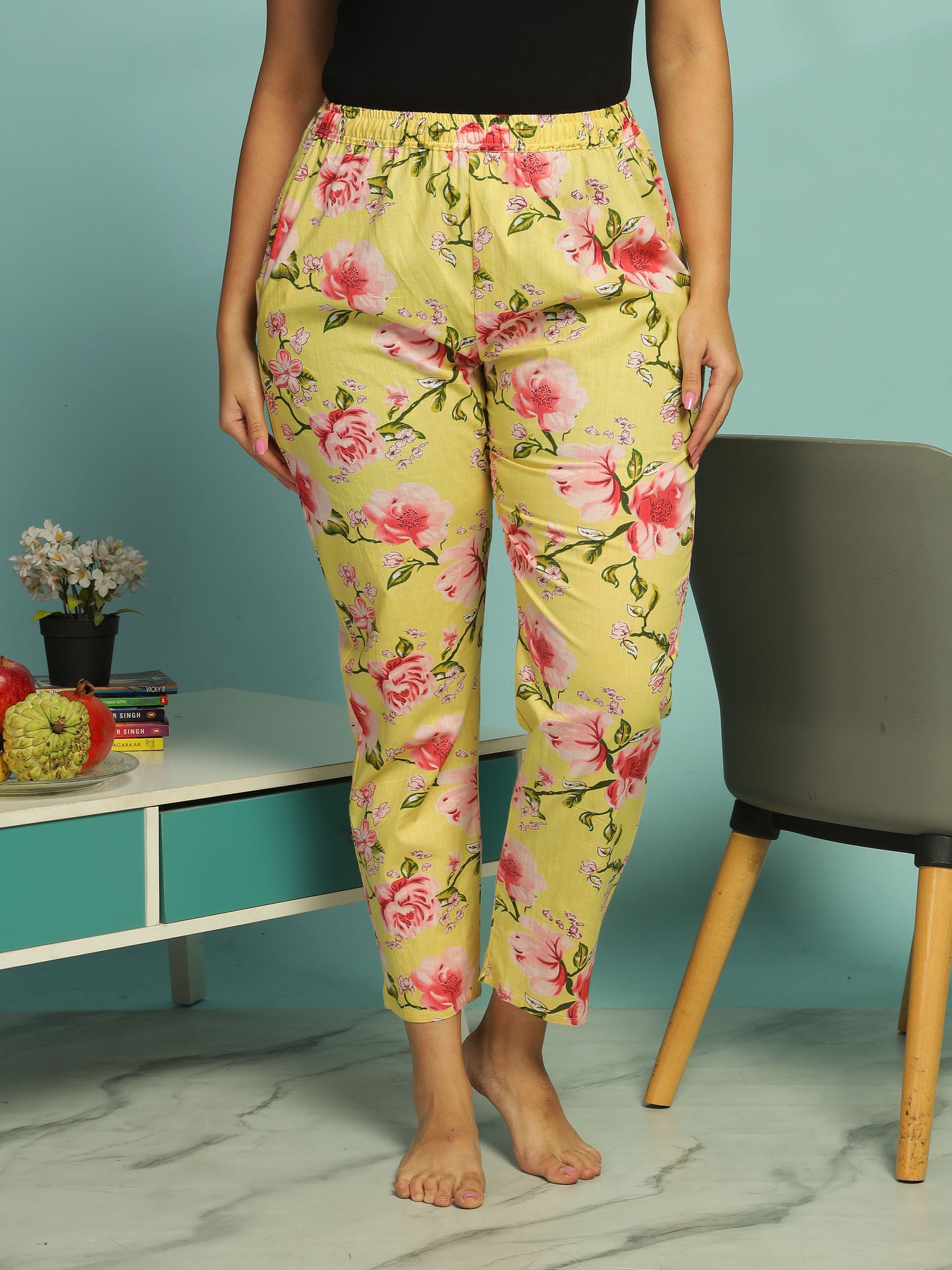 Floral Butter Yellow Cotton Coord Set for Ladies