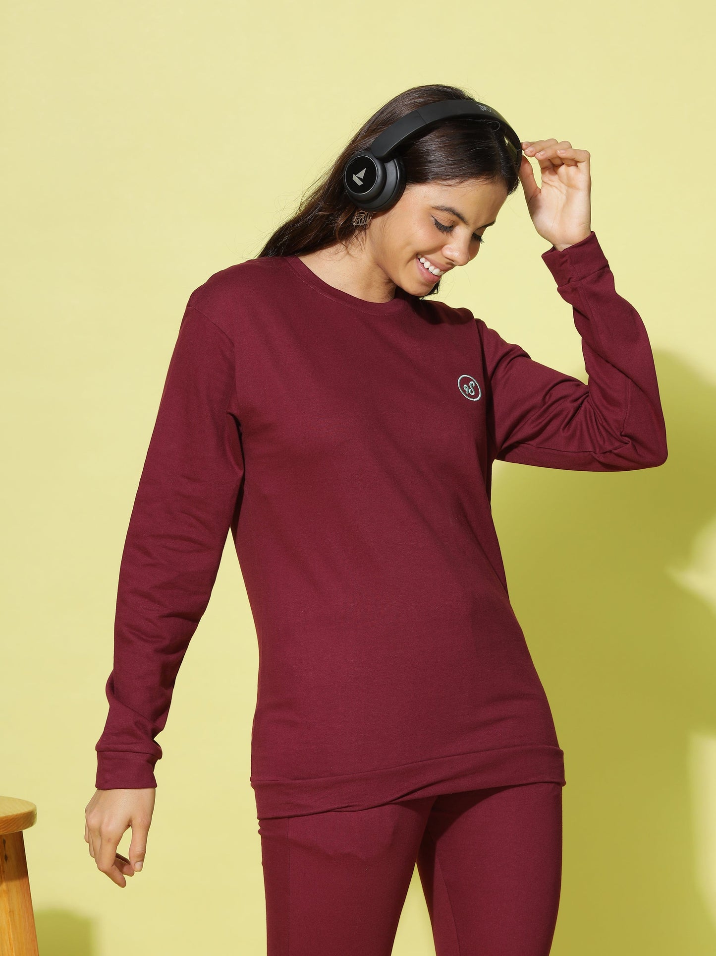Comfy Maroon Hosiery Cotton Winter Track Suit for Women