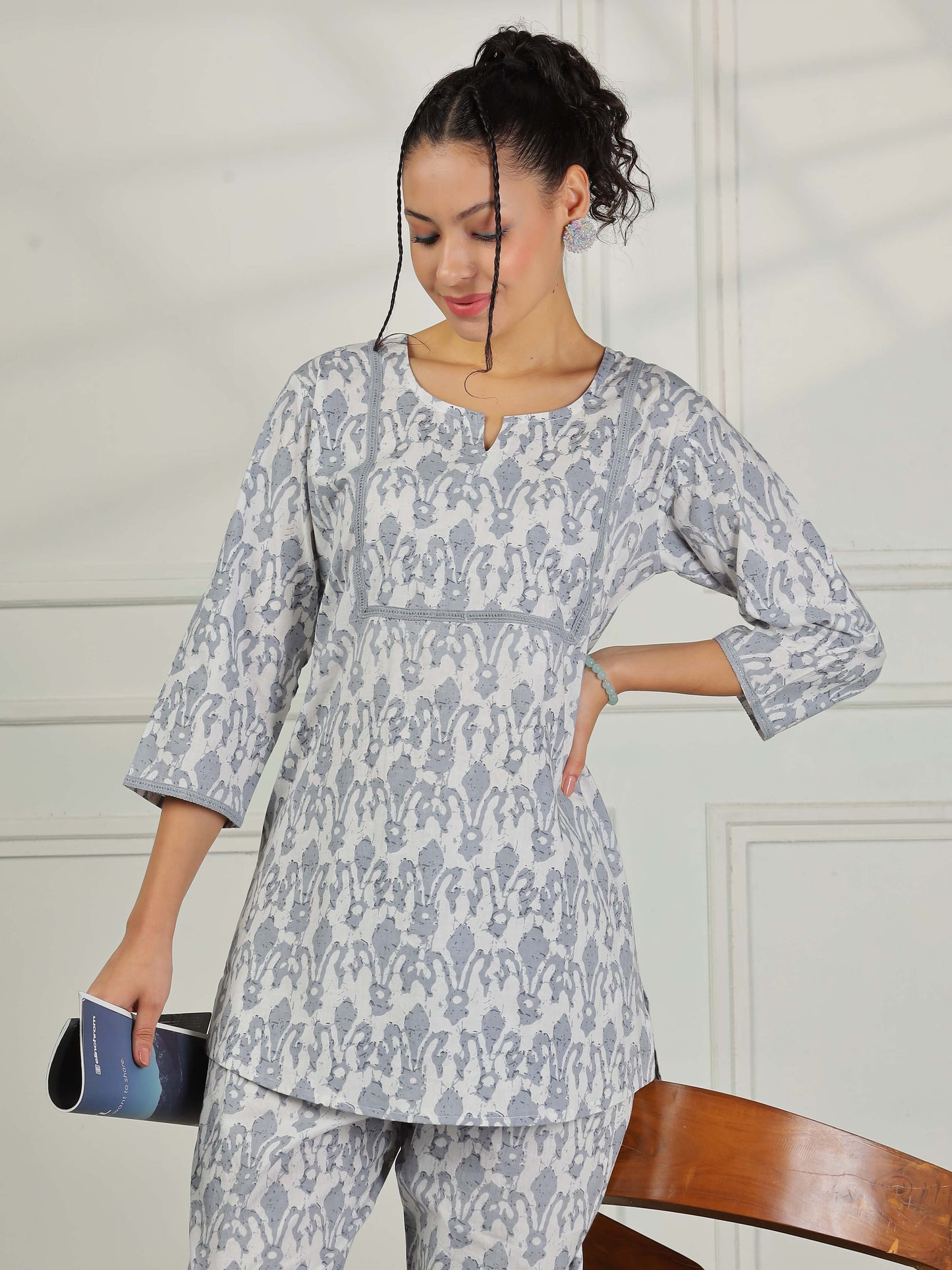 Mist Grey Cotton Coord Set for Women