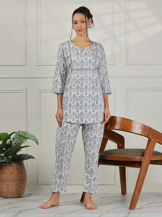 Mist Grey Cotton Coord Set for Women
