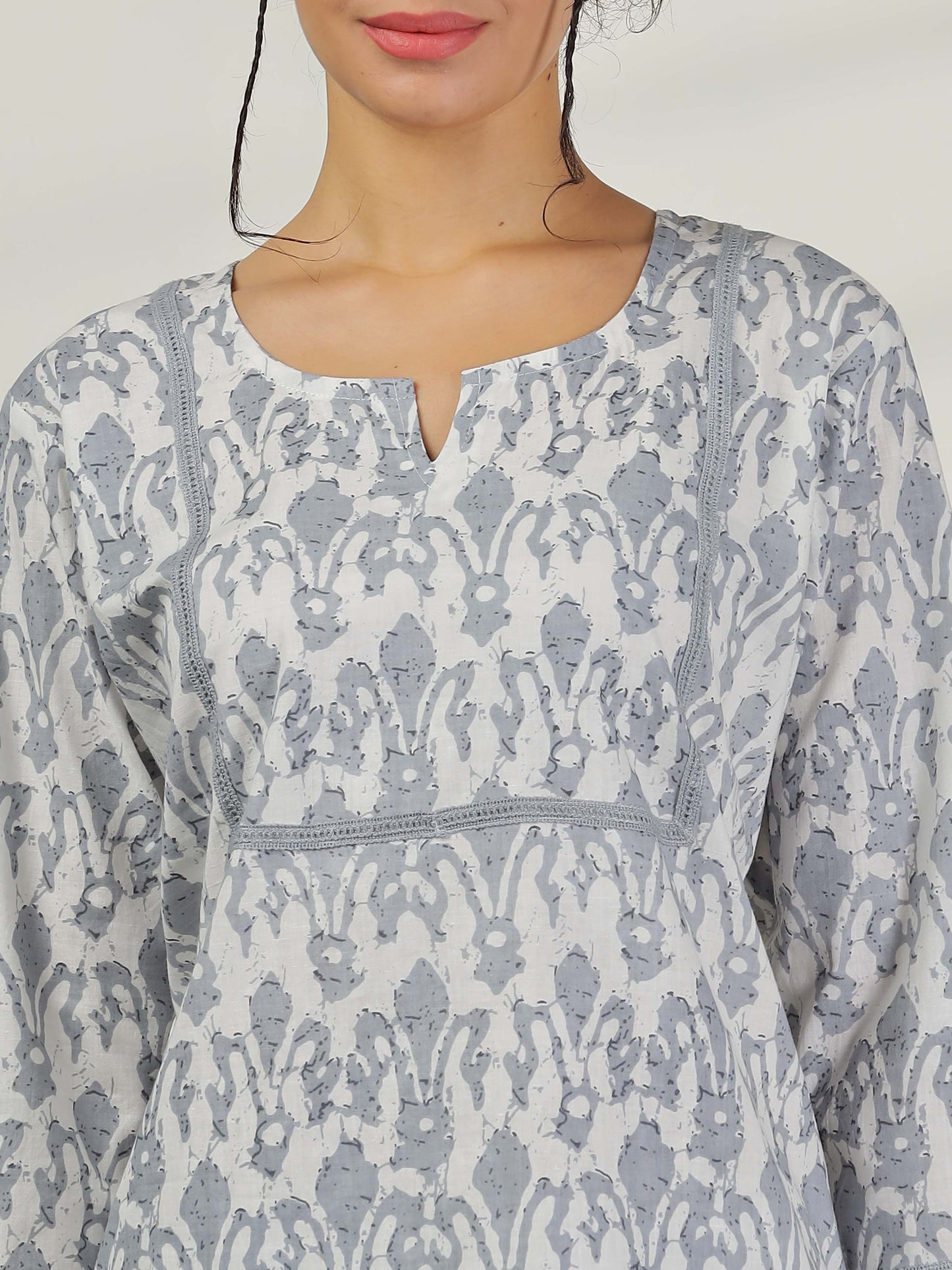 Mist Grey Cotton Coord Set for Women