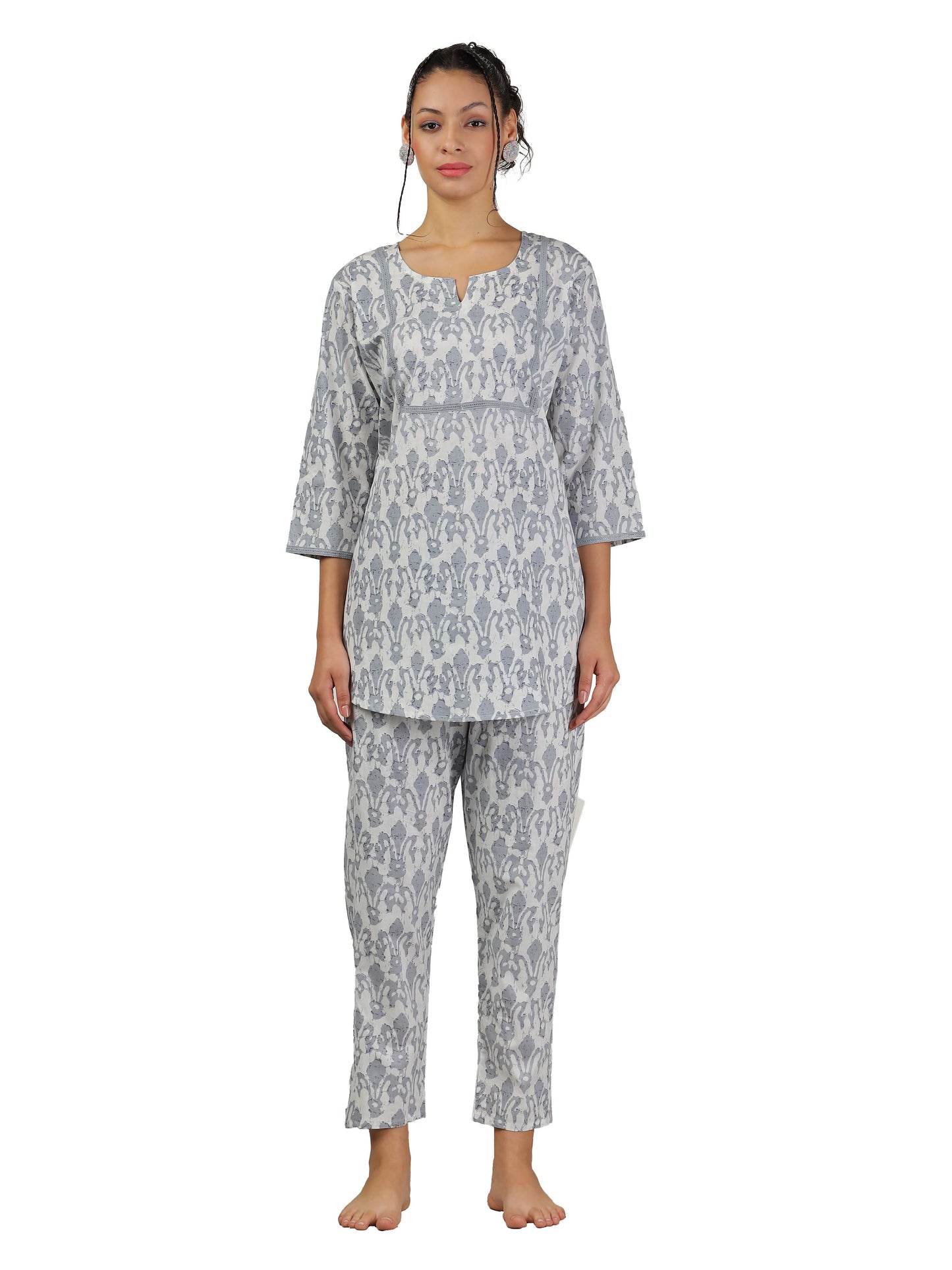 Mist Grey Cotton Coord Set for Women