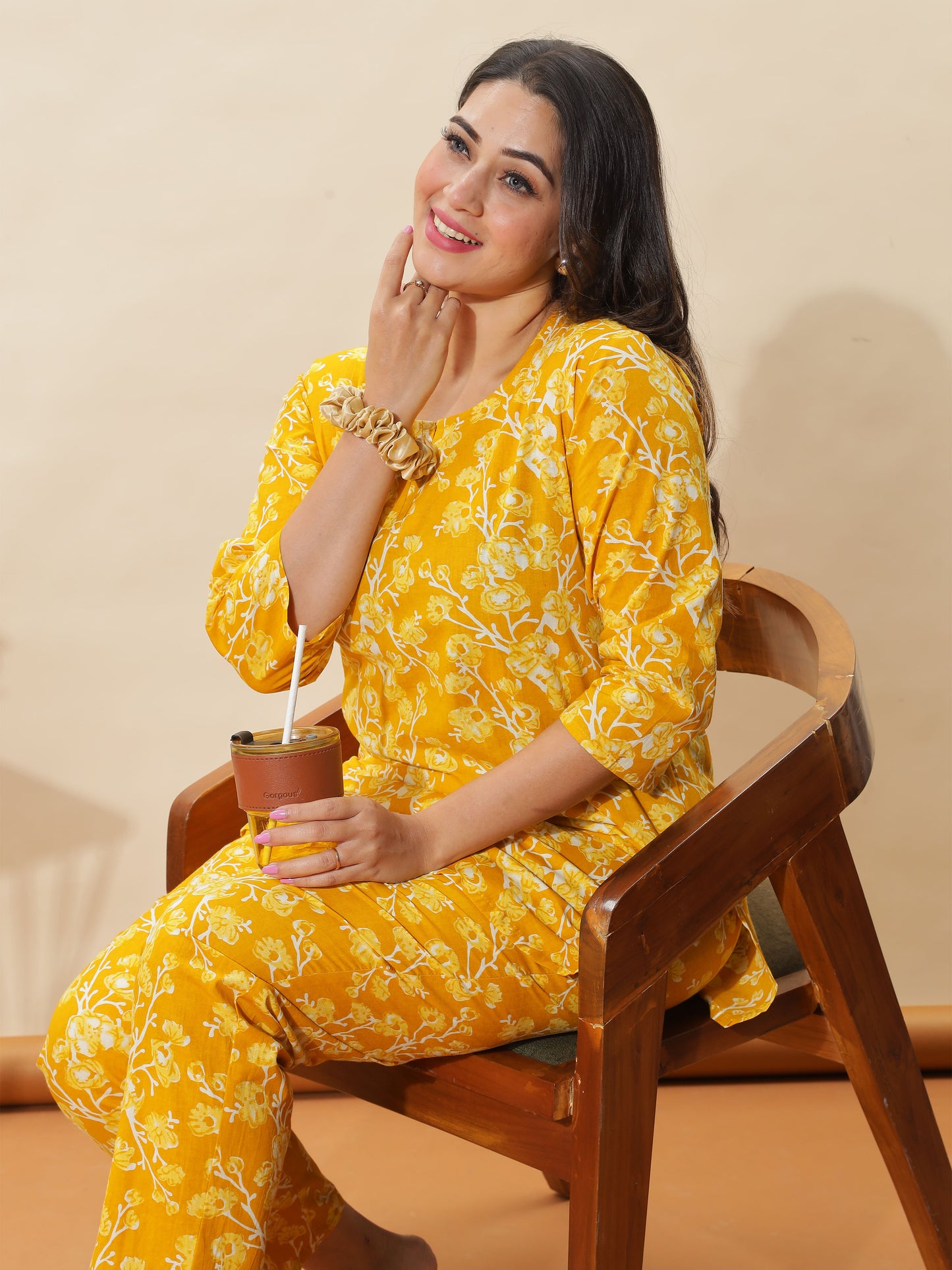 Blush Peach Branded Cotton Pajama Set for Women