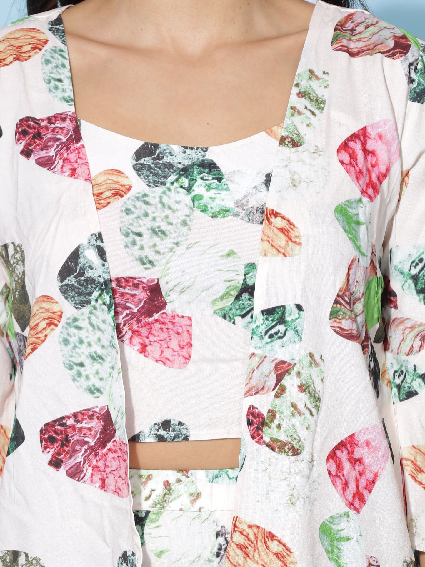 White Multi Floral 3 Piece Coord Set for Women