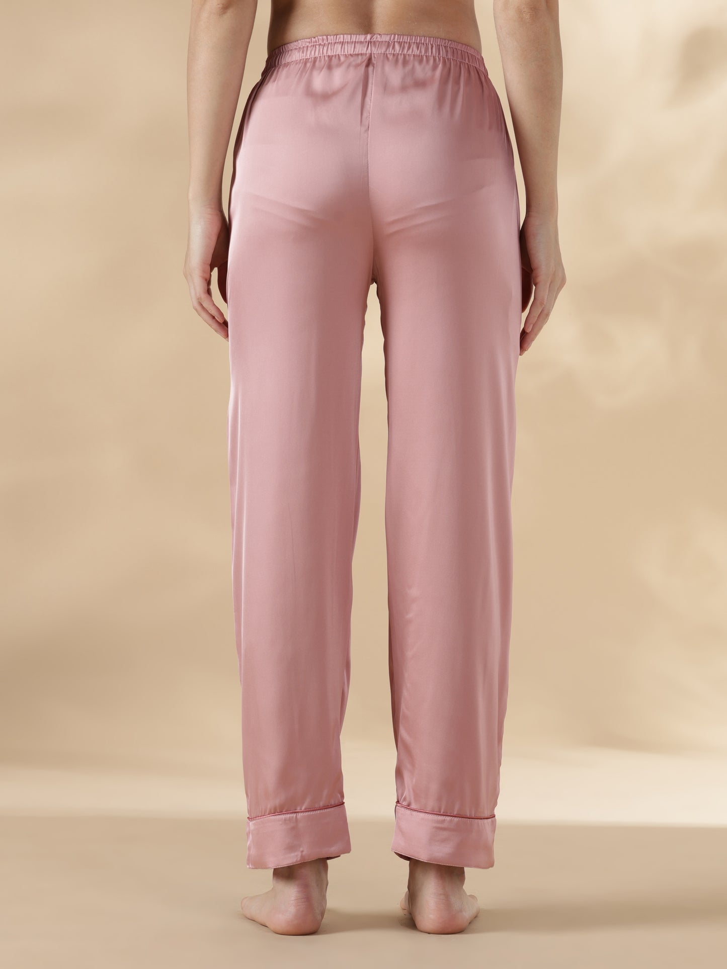 Modern style strawberry pink long sleeve pyjama sets satin