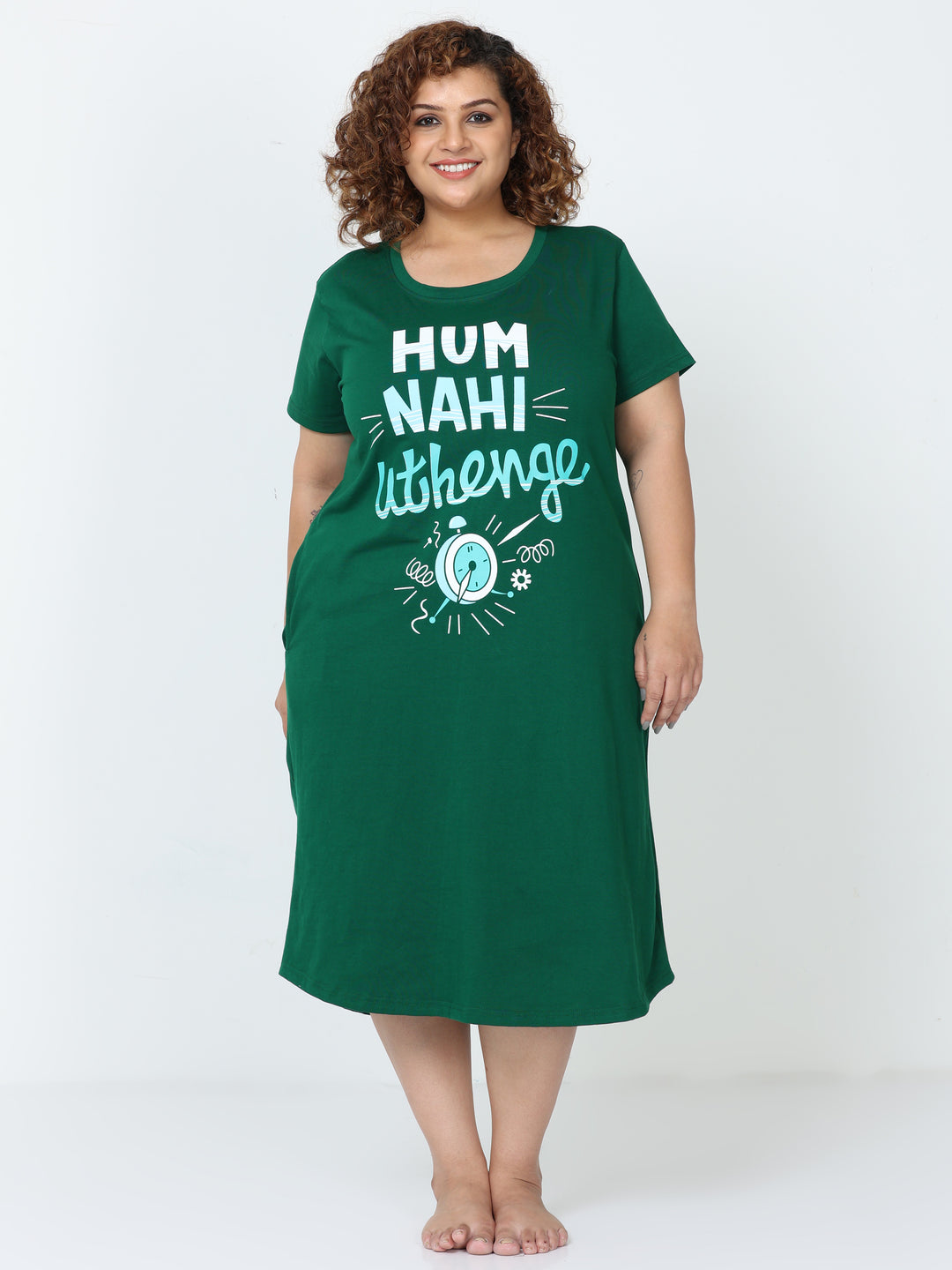 Green Hosiery Cotton Plus Size Short Nighty For Women