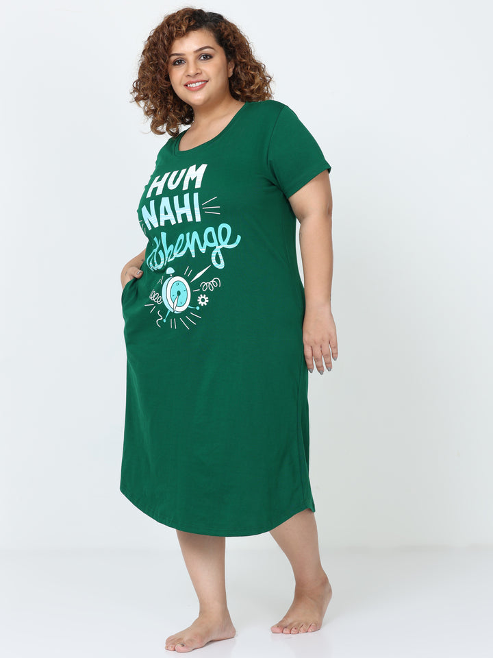 Green Hosiery Cotton Plus Size Short Nighty For Women
