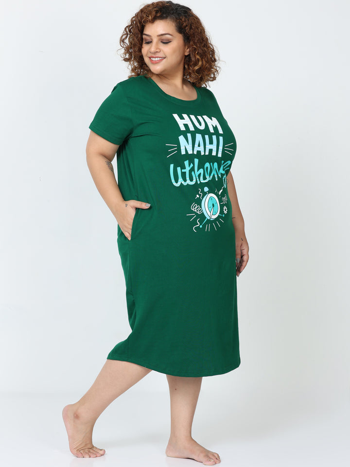Green Hosiery Cotton Plus Size Short Nighty For Women