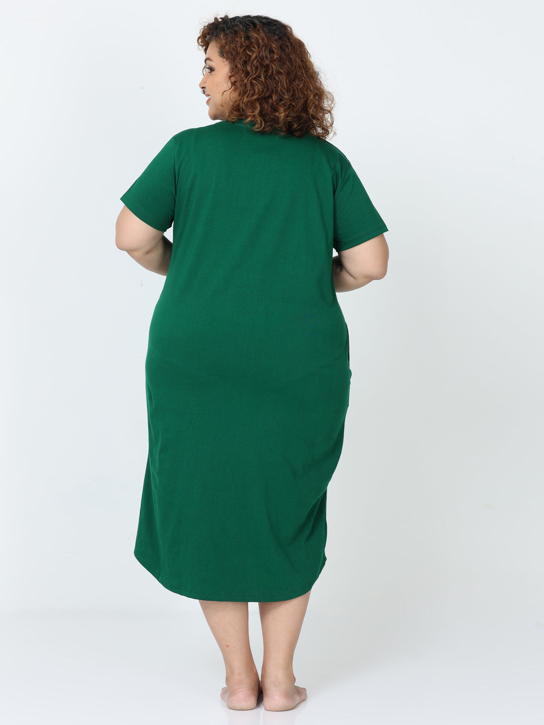 Green Hosiery Cotton Plus Size Short Nighty For Women