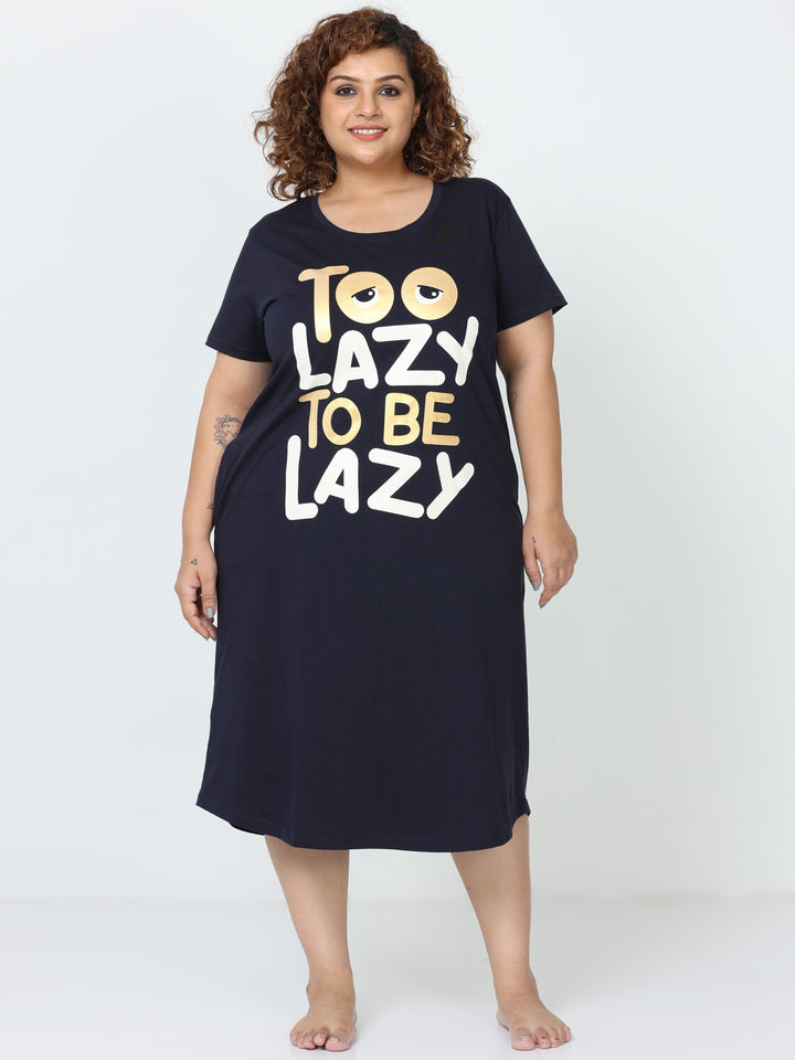 Midnight Blue Hosiery Cotton Plus Size Short Nighty For Women