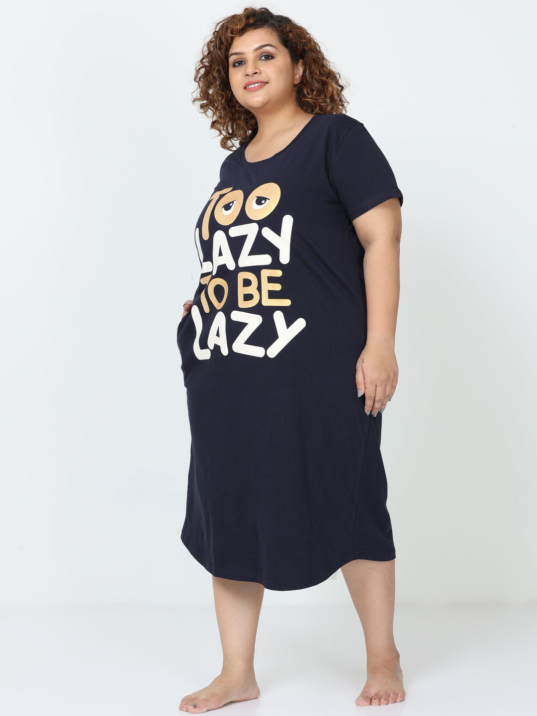 Midnight Blue Hosiery Cotton Plus Size Short Nighty For Women