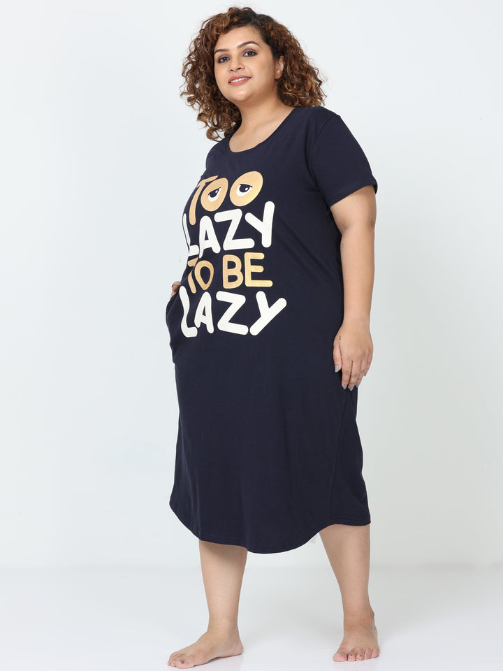 Midnight Blue Hosiery Cotton Plus Size Short Nighty For Women