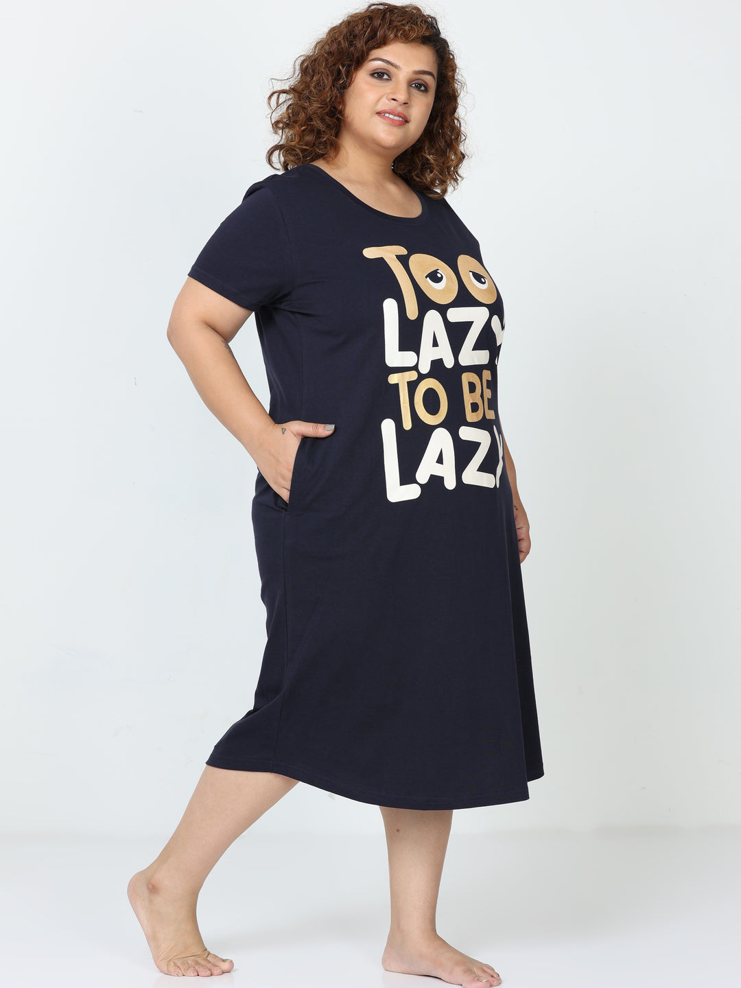 Midnight Blue Hosiery Cotton Plus Size Short Nighty For Women