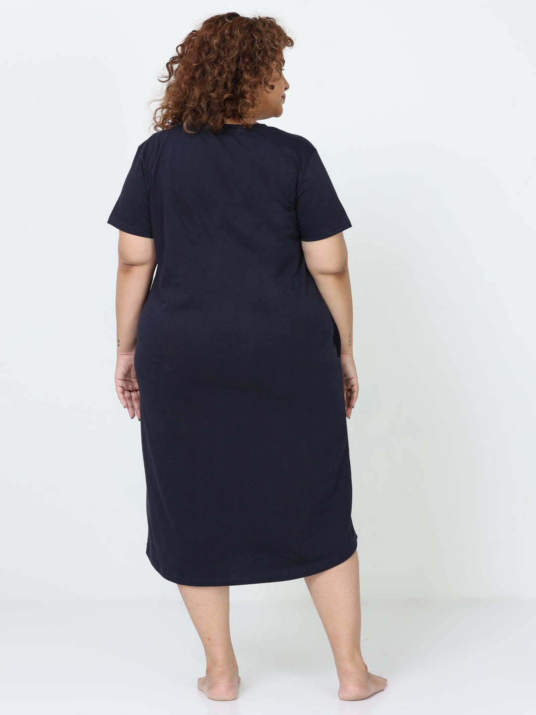 Midnight Blue Hosiery Cotton Plus Size Short Nighty For Women