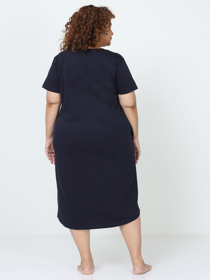 Midnight Blue Hosiery Cotton Plus Size Short Nighty For Women