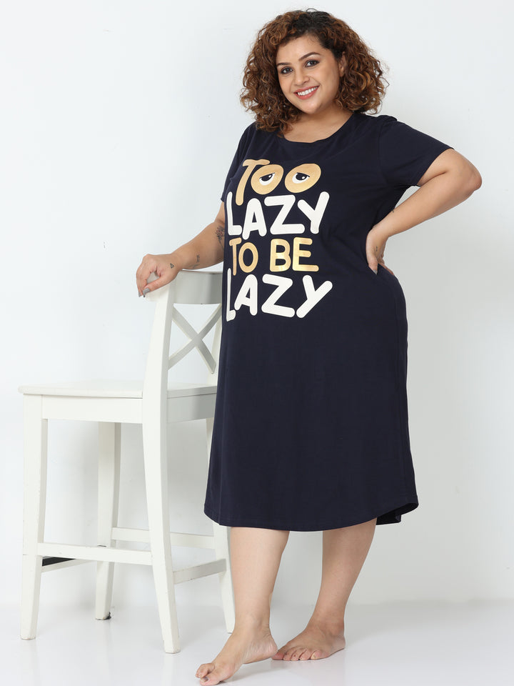 Midnight Blue Hosiery Cotton Plus Size Short Nighty For Women