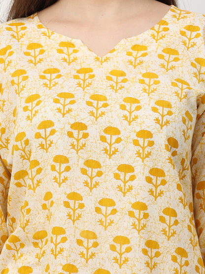 Sunburst Yellow Pure Cotton Night Suit for Women with Co-ord Set Styling and Easy Fit