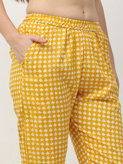 Sunburst Yellow Pure Cotton Night Suit for Women with Co-ord Set Styling and Easy Fit