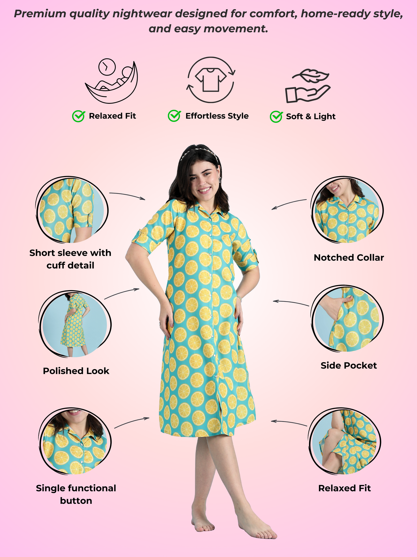 Fresh Fizz Button-Down Midi Loungewear Dress For Teens