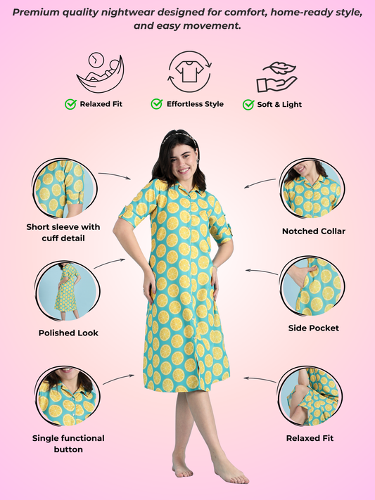 Fresh Fizz Button-Down Midi Loungewear Dress For Teens