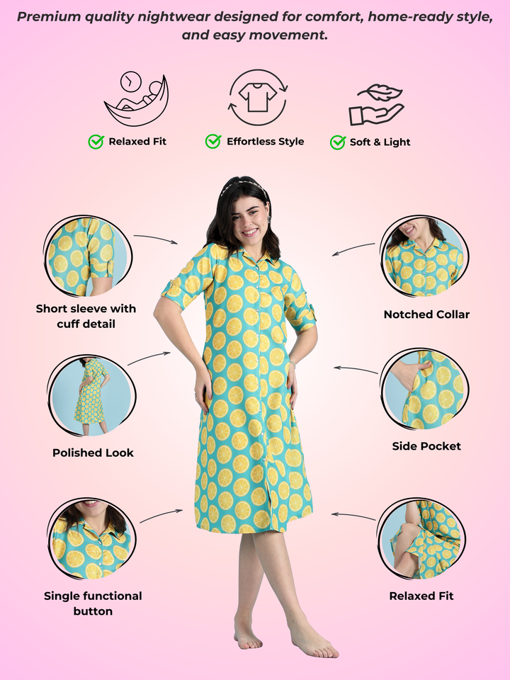 Fresh Fizz Button-Down Midi Loungewear Dress For Teens