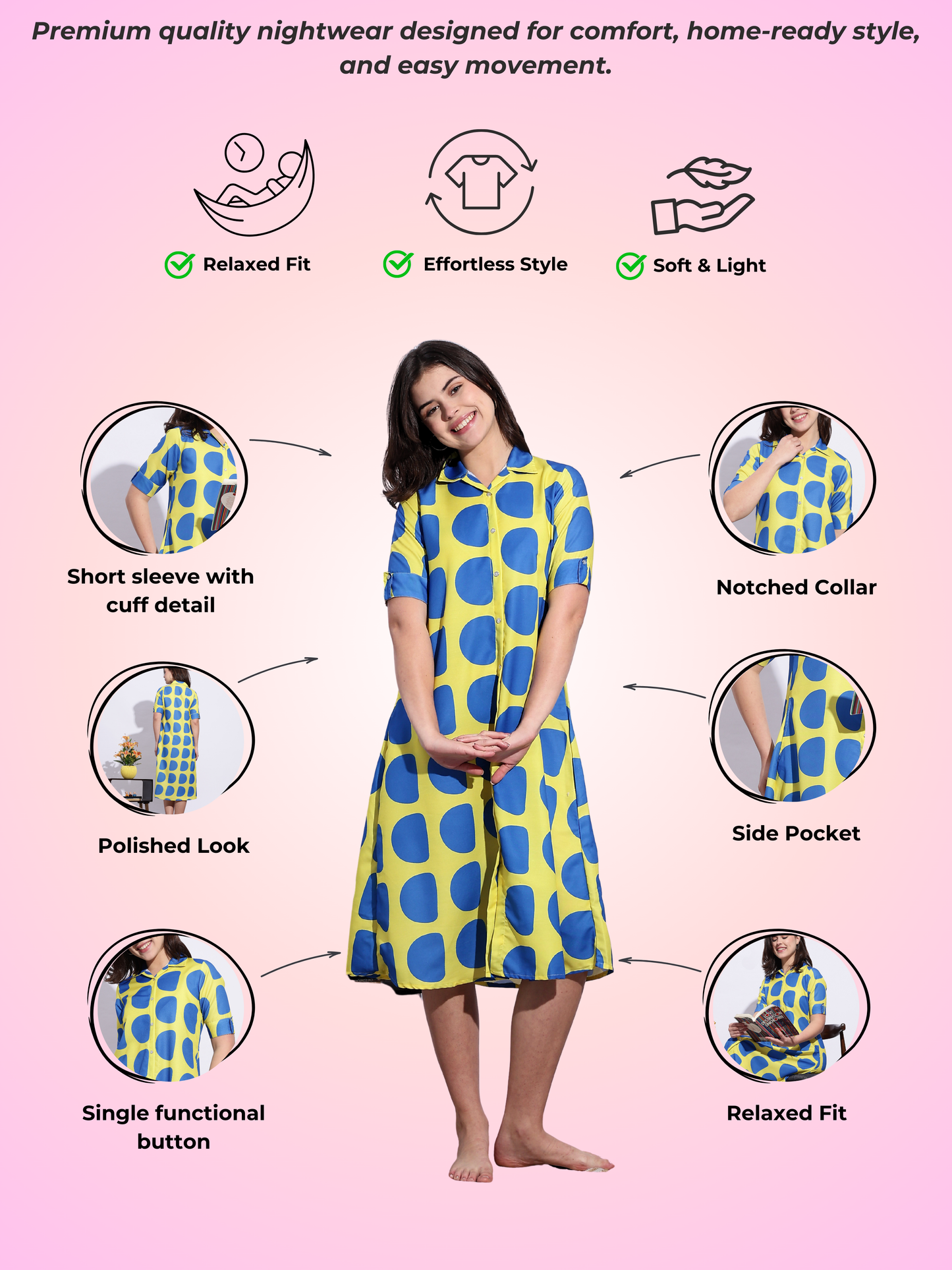 Bubble Blast Printed A-Line Short Nighty for Teens