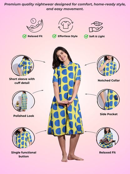 Bubble Blast Printed A-Line Short Nighty for Teens