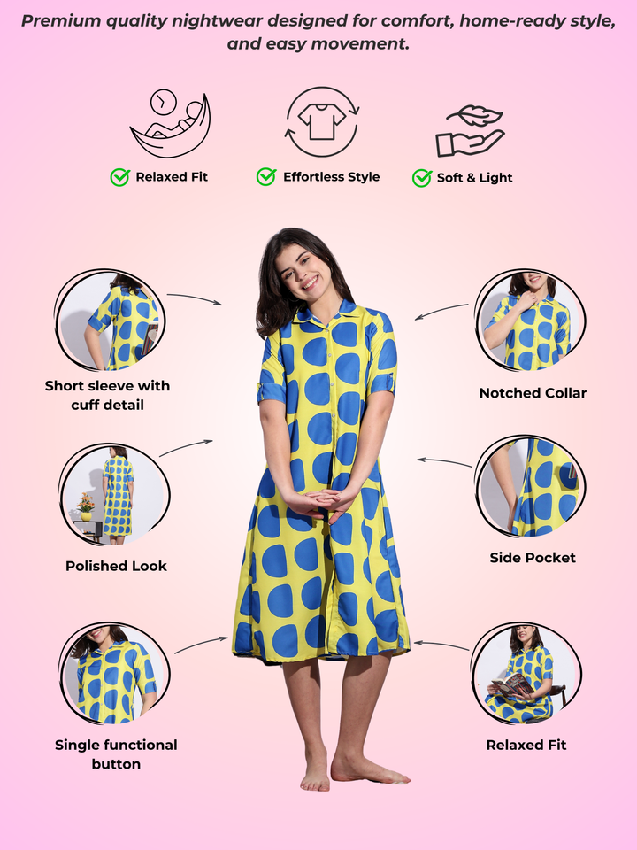 Bubble Blast Printed A-Line Short Nighty for Teens