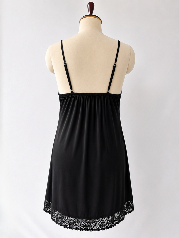Black Love Malai Deep V Neck Lace Babydoll Nightwear