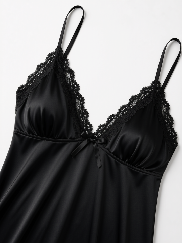 Black Obsession Mulberry Silk Lace Babydoll for Women