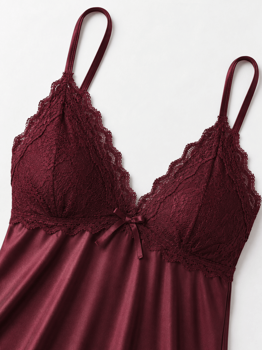 Velvet Burgundy Mulberry Silk Babydoll Dress with Scalloped Lace