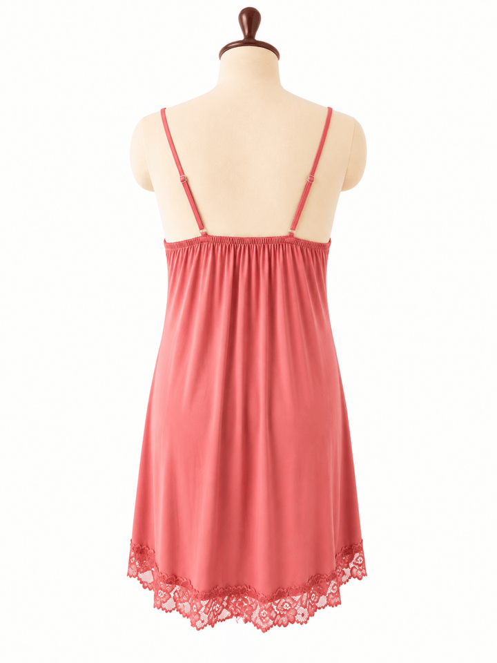 Coral Kiss Malai Modal Babydoll Dress with Floral Lace Hem