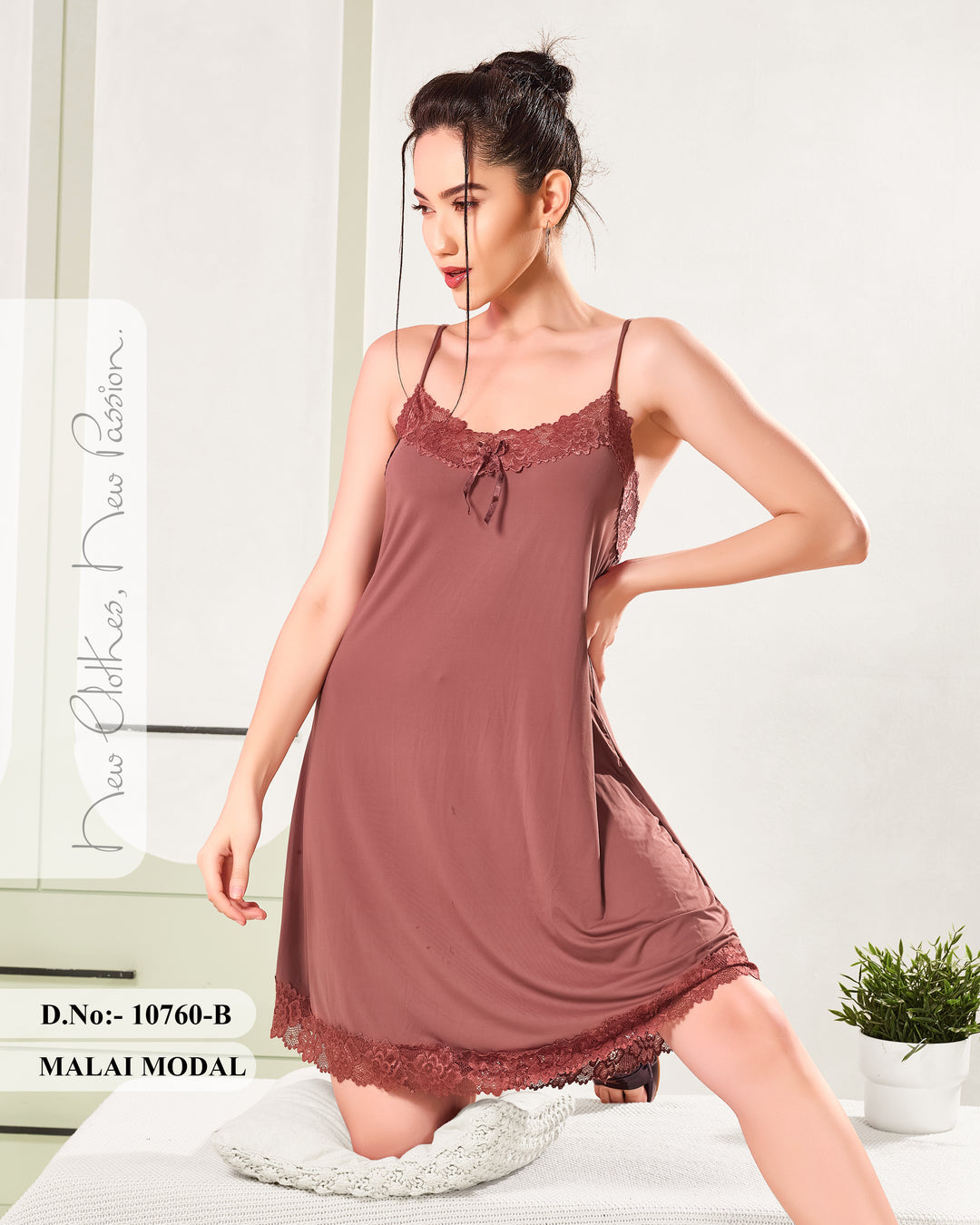 Mocha Temptation Malai Modal A Line Babydoll Dress with Lace