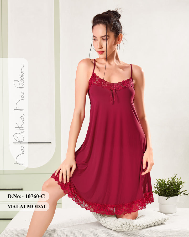 Berry Seduction Malai Modal Lace Trim Babydoll Dress for Women