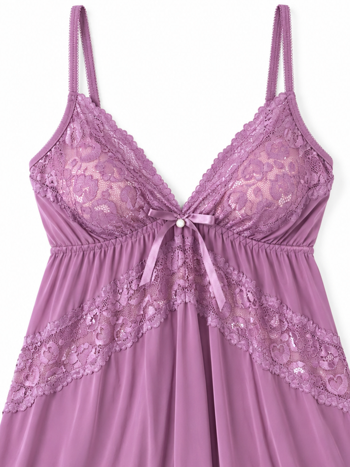 Lilac Flirt Lace Detail Malai Babydoll Dress with Matching Thong