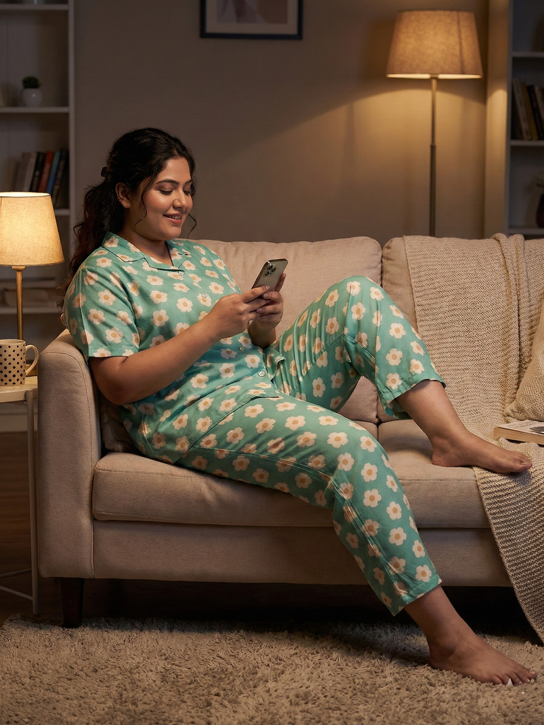 Flower Power Green Daisy Print Soft Loungewear Set