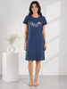 Denim Blue Cotton Short Nighty with Graphic Print