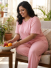 Soft Peach Micro-Rib Lounge Co-ord Set Flowy Tee & Comfy Straight Pants