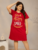 Soft High Quality Cotton Ruby Red Printed Short Nighty for Women