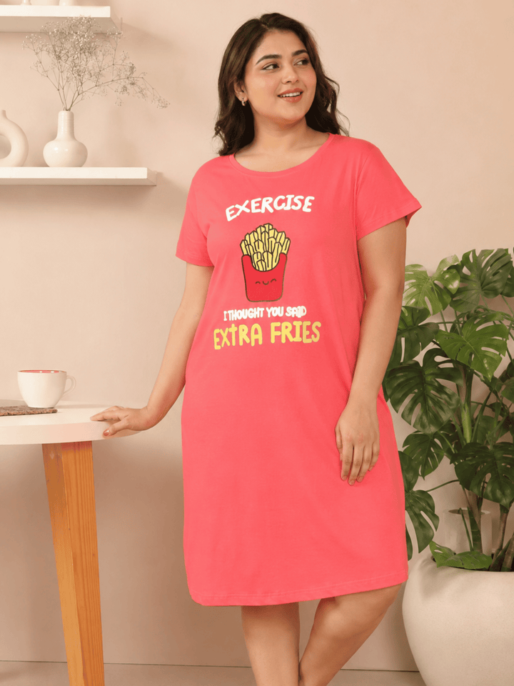Lightweight Coral Relaxed Fit Cotton Short Nighty