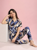 Blue Mosaic Gloss Malai Collar Pajama Set